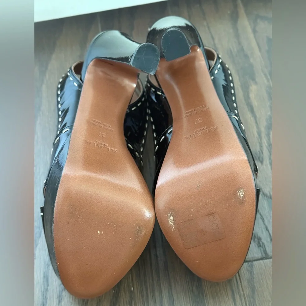 ALAIA Patent Leather Ankle Strap Platform Sandals 37